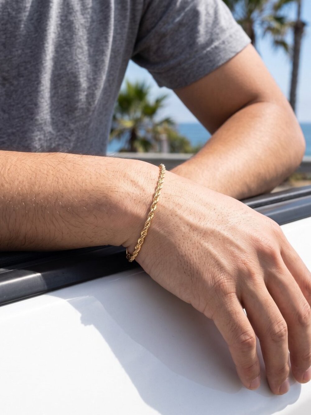 Mens Rope Bracelet Gold Plated 925 Sterling Silver 3mm 8 Inch Stamped 925